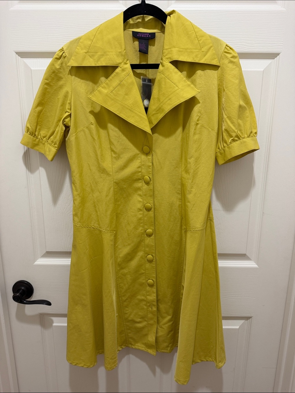 Suzanne Somers Mustard Yellow Button-Front Short Sleeve Midi Dress - 10